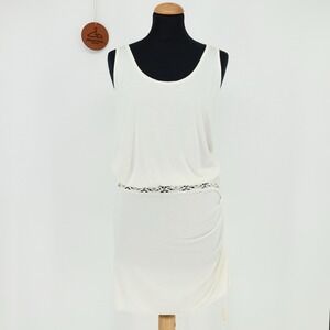 Michelle Jonas Travel Wear Ruched Tank Mini Dress Lace Inset Drawstring Small
